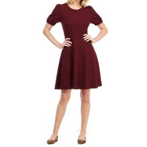 Gal Meets Glam Red Vino Kristen Puff Sleeve Fit And Flare Pocket Dress, Size 12